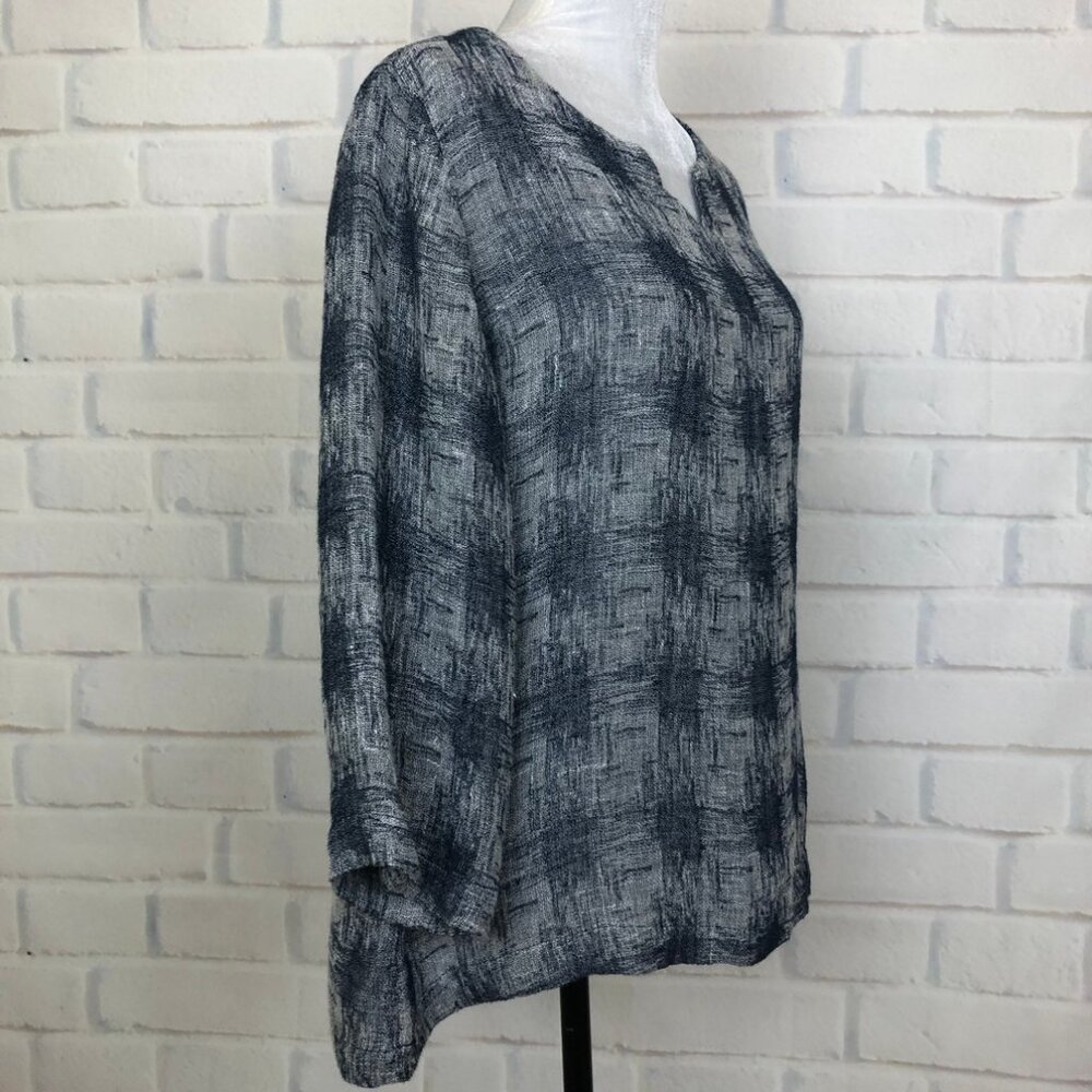 J Jill Pure Jill Linen Blend Blouse Petite Size PM Blue Gray - Picture 2 of 9